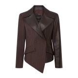 Asimetrik Kesim Çizgili Kumaş ve Deri Blazer